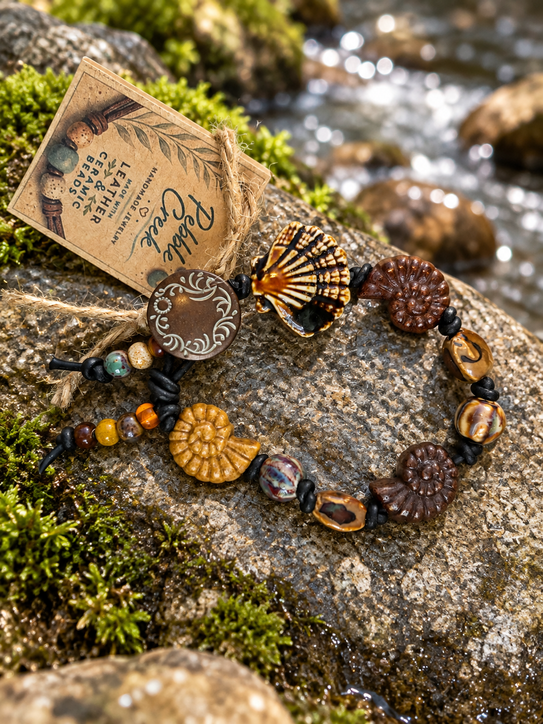 "Shell Shock" Leather and Ceramic Bracelet
