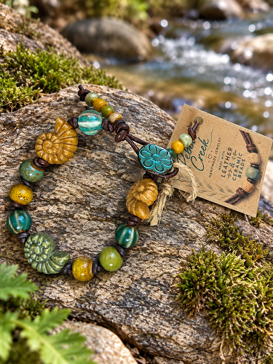 "So Go Natural" Handmade Leather & Ceramic Bracelet