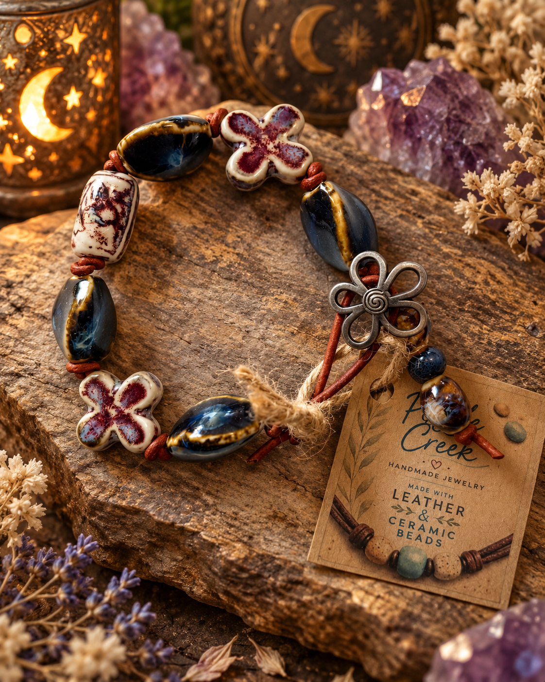 "Chalky Baubles" Hand knotted leather bracelet