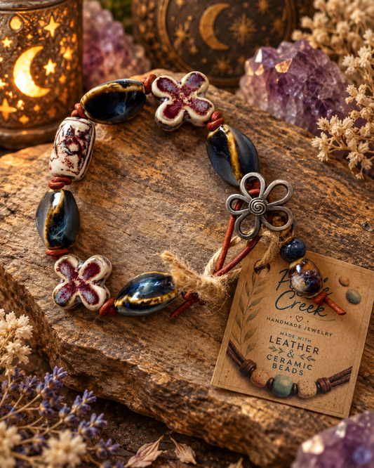 "Chalky Baubles" Hand knotted leather bracelet