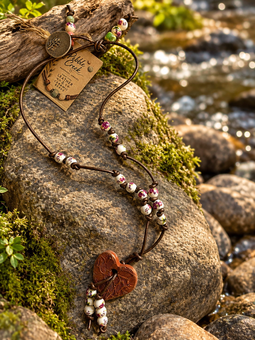 " Pouring My Heart Out" hand knotted & ceramic necklace