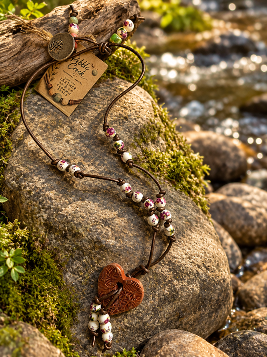 " Pouring My Heart Out" hand knotted & ceramic necklace