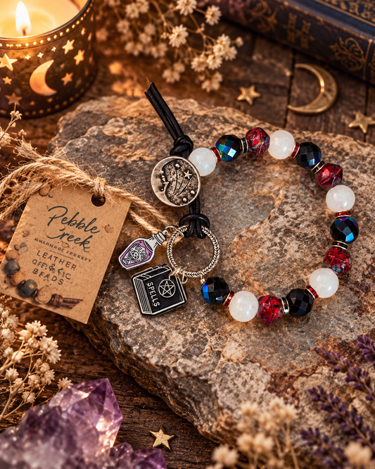 "Garnet Moon" Rough cut garnet & moonstone bracelet